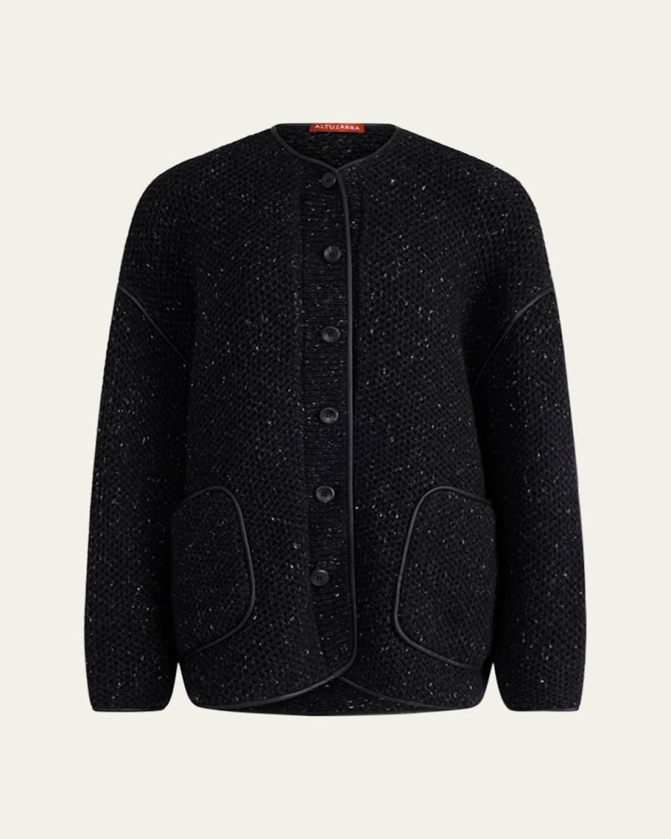 Medrano Leather-Piping Knit Jacket